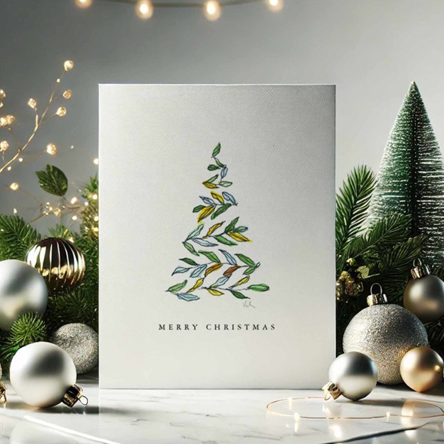 Pour Fêtes Annuelles Joyeuses cartes d'arbre de Noël (Modern Christmas cards watercolor minimalistic tree art by Victoria Grigaliunas Do Tell A Belle)