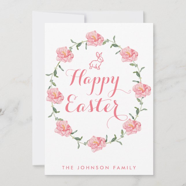 Pour Fêtes Annuelles Joyeuses Cartes De Pâques Lapin Rose Et Wreath (Devant)
