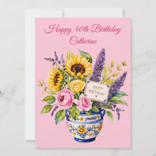 Pour Fêtes Annuelles Joyeux 40e anniversaire. Cartes de vœux à l'aquare