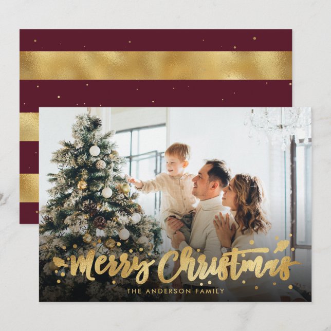 Pour Fêtes Annuelles Joyeux Cartes photos de Noël Red et Gold Foil (Devant / Derrière)