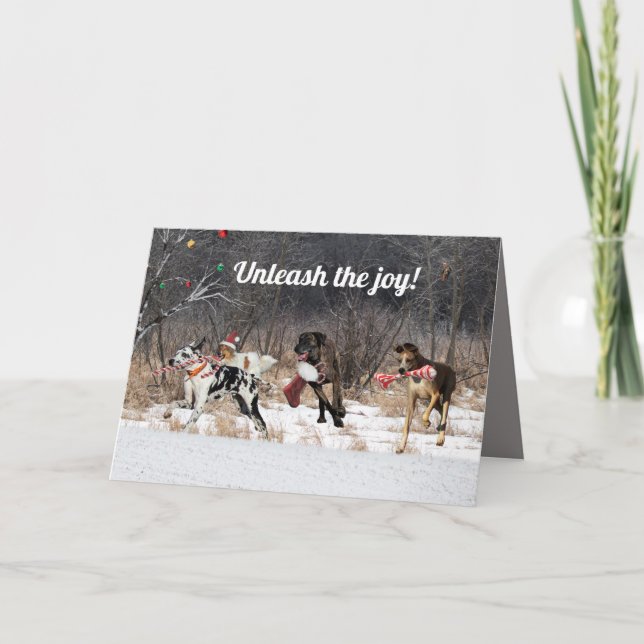 Pour Fêtes Annuelles Joyeux Chiens de cartes de vacances (Devant)