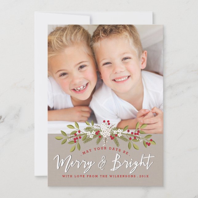 Pour Fêtes Annuelles Joyeux Joyeux et lumineux deux Cartes photos (Devant)