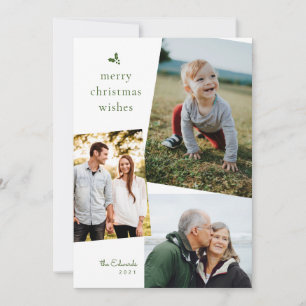 Pour Fêtes Annuelles Joyeux Noël vert voeux trois Cartes photos