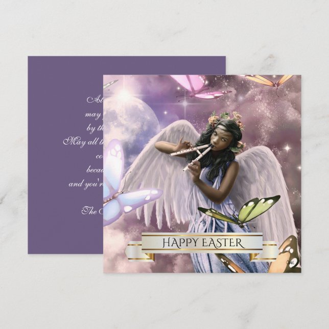 Pour Fêtes Annuelles Joyeux Pâques. Angel avec Cartes à Papillons (Devant / Derrière)