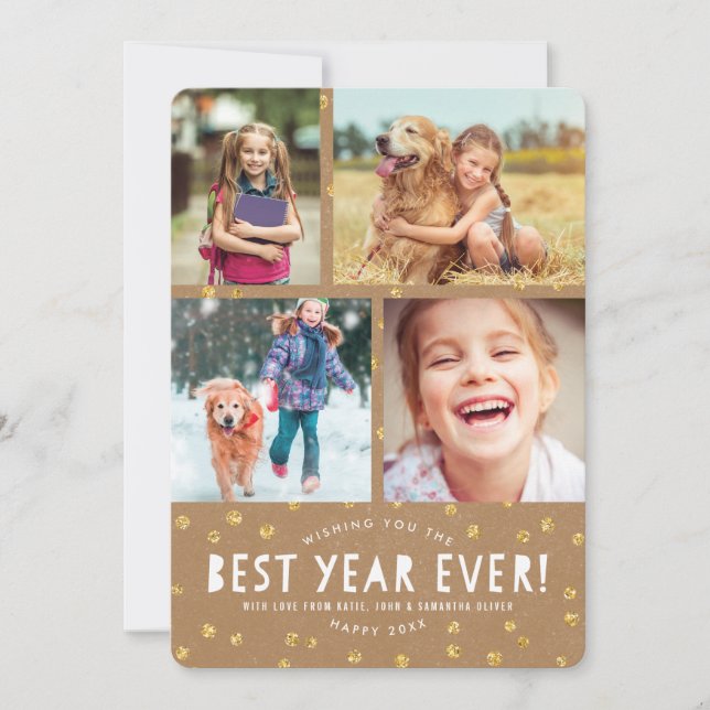 Pour Fêtes Annuelles Kraft + Gold Parties scintillant Look Cartes photo (Devant)