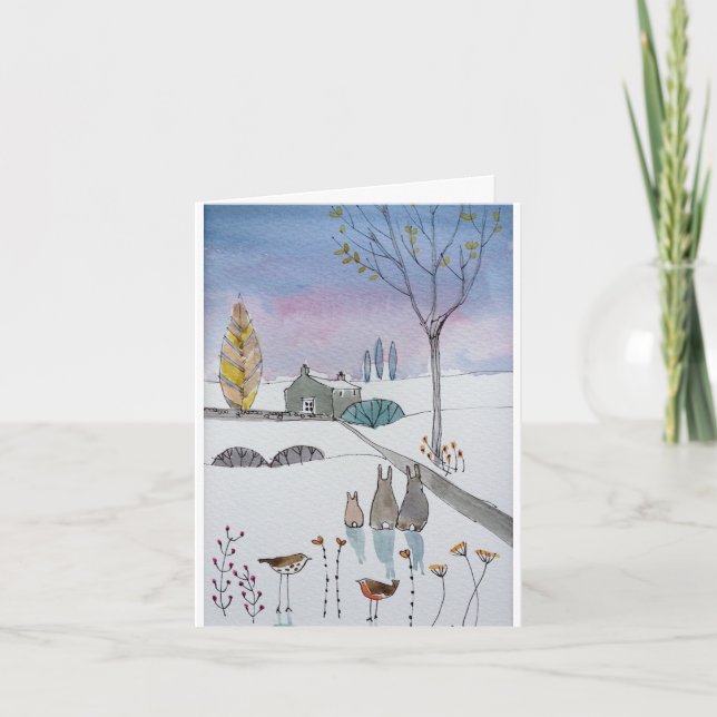 Pour Fêtes Annuelles Les lapins dans les cartes de voeux de neige (Devant)