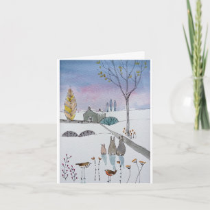 Pour Fêtes Annuelles Les lapins dans les cartes de voeux de neige