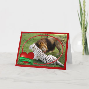 Pour Fêtes Annuelles Lion africain et tigre blanc jouant aux cartes de