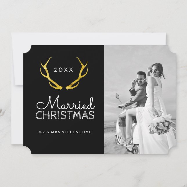 Pour Fêtes Annuelles Marry Christmas Gold Antlers Cartes photos (Devant)