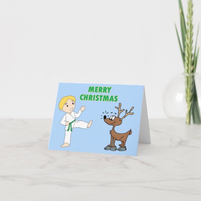 Pour Fêtes Annuelles Martial Arts Boy et ses cartes de Noël Reindeer (Devant)