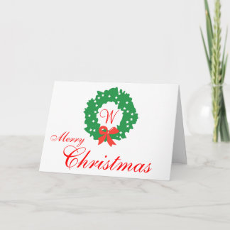Pour Fêtes Annuelles Monogramme de couronne verte rouge Joyeuses cartes