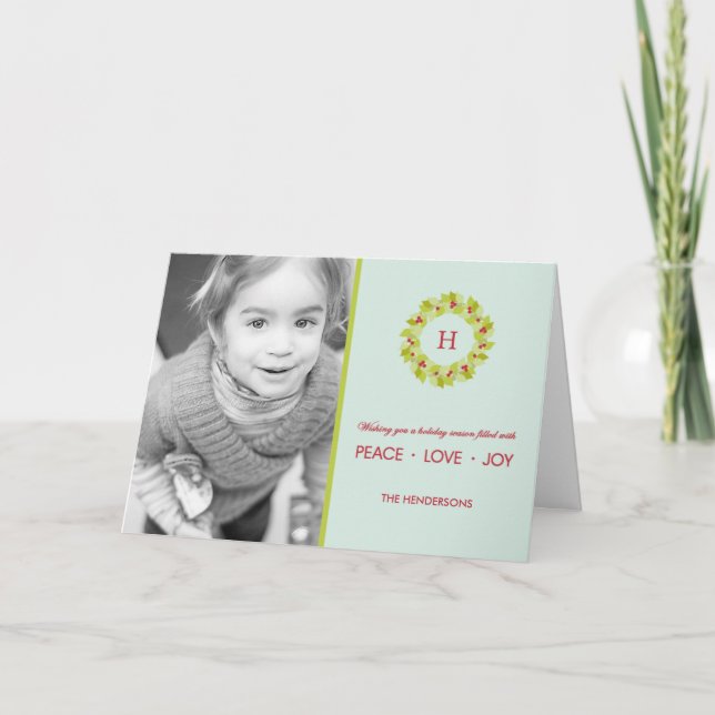 Pour Fêtes Annuelles Monogramme Wreath Noël / Cartes photos de vacances (Devant)