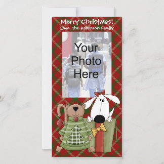 Pour Fêtes Annuelles Noël Joy, Chien & Chat Custom Cartes photos, Vert.