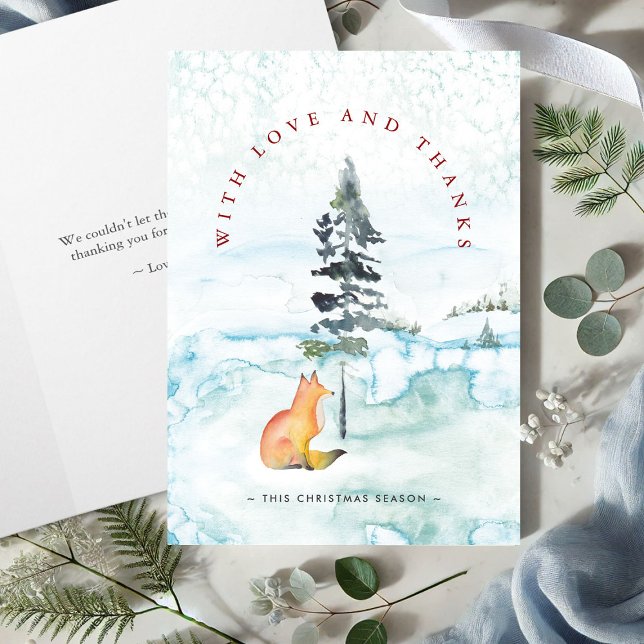 Pour Fêtes Annuelles Noël Merci Cartes Watercolor Fox (Christmas thank you cards watercolor fox and pine tree in arch design Victoria Grigaliunas )