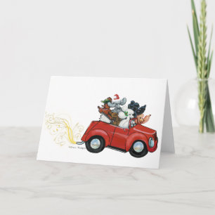 Pour Fêtes Annuelles Oodles Poodles rouge Voiture Cartes de Noël