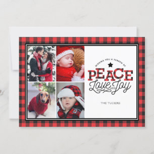 Pour Fêtes Annuelles PAIX Amour Joy Buffalo Plaid Bordure 4 Cartes phot