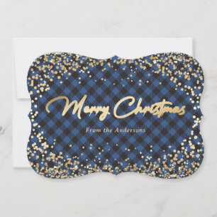 Pour Fêtes Annuelles Parties scintillant d'or Bleu Buffalo Plaid Cartes