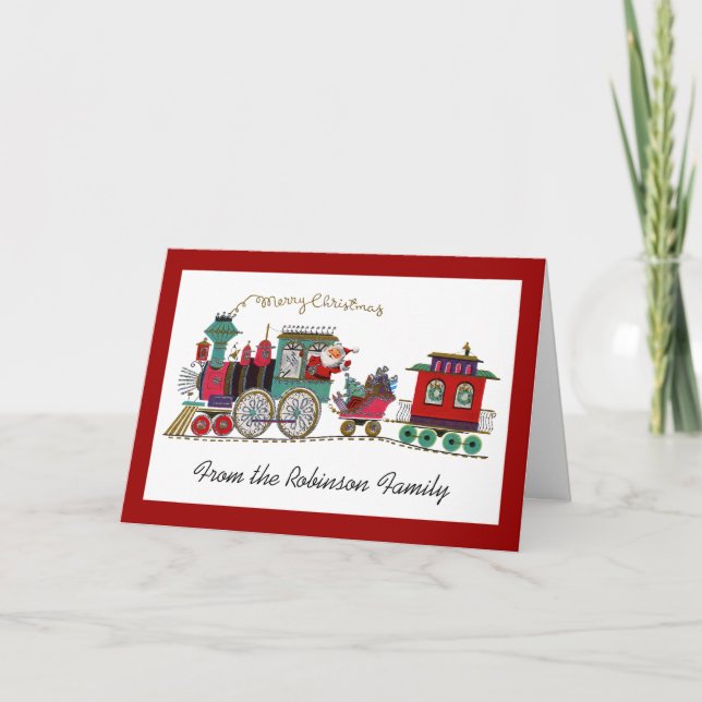 Pour Fêtes Annuelles Père Noël Riding Train de Noël Cartes personnalisé (Devant)