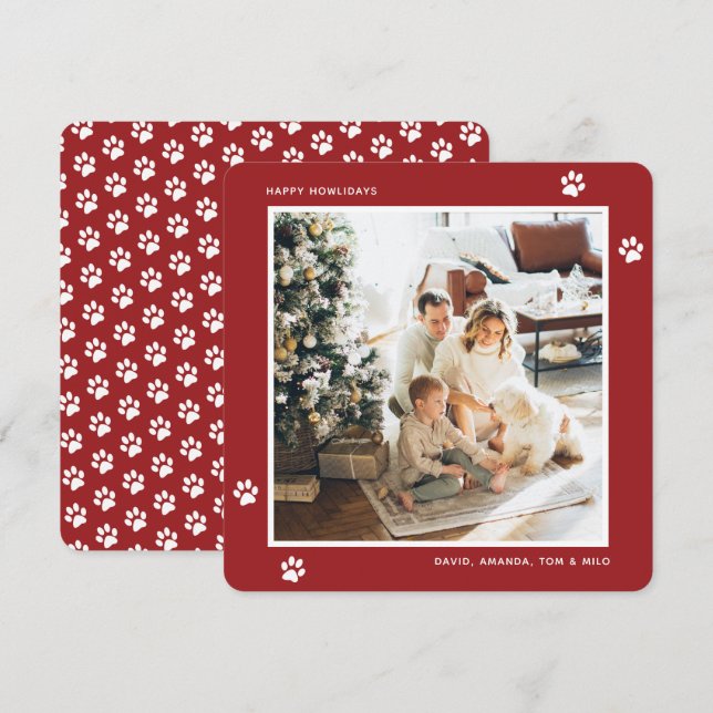 Pour Fêtes Annuelles Personnalisé Red Paw Photo Happy Howlidays Cartes (Devant / Derrière)