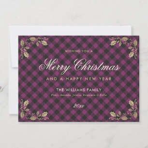 Pour Fêtes Annuelles Purple Gold Plaid Noël Joyeuses Cartes du Nouvel A