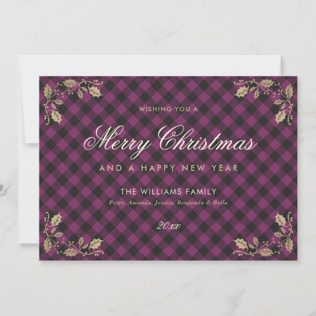 Pour Fêtes Annuelles Purple Gold Plaid Noël Joyeuses Cartes du Nouvel A (Devant)