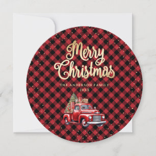 Pour Fêtes Annuelles Red Buffalo Plaid Red Truck Cartes de Noël