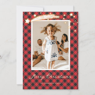 Pour Fêtes Annuelles Red Buffalo Plaid Stars Photo Cartes de Noël