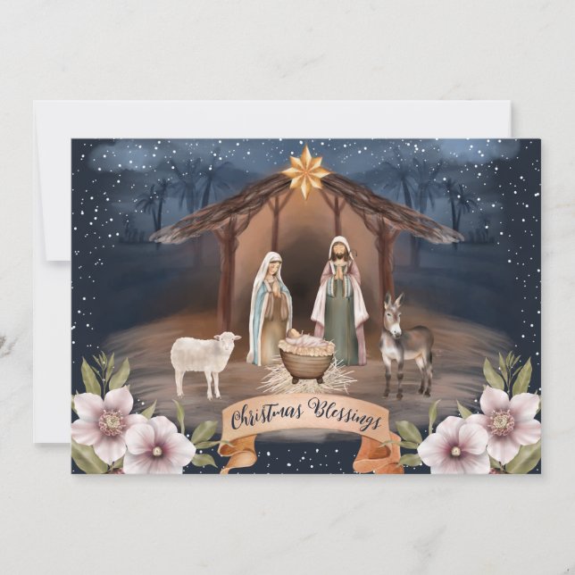 Pour Fêtes Annuelles Religieux Jésus Nativité Scène Cartes de Noël (Devant)
