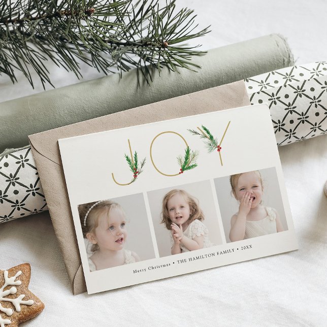 Pour Fêtes Annuelles Ressorts d'aquarelle Noël Joie Trois Cartes photos (Créateur téléchargé)