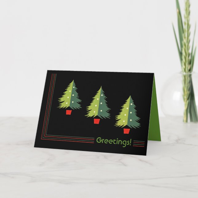Pour Fêtes Annuelles Rétros cartes de voeux de Noël d'arbres (Devant)