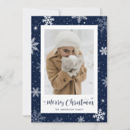 Pour Fêtes Annuelles Rustique Pays Bleu Burlap Photo Cartes de Noël