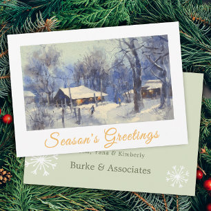 Pour Fêtes Annuelles Scène d'hiver à l'aquarelle Cartes de vœux d'affai