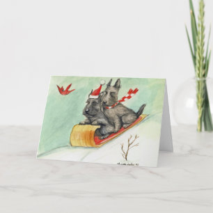 Pour Fêtes Annuelles "Scottie Sleigh Ride" Chien Art Cartes de Noël