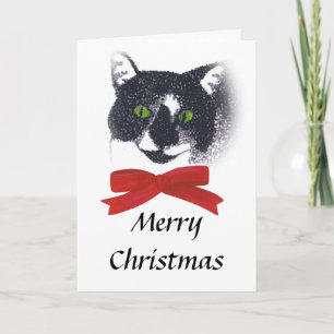 Pour Fêtes Annuelles Tuxedo Chat avec Red Bow Cartes de Noël