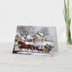 Pour Fêtes Annuelles Vintage Currier & Ives Winter Sleigh Cartes de fin