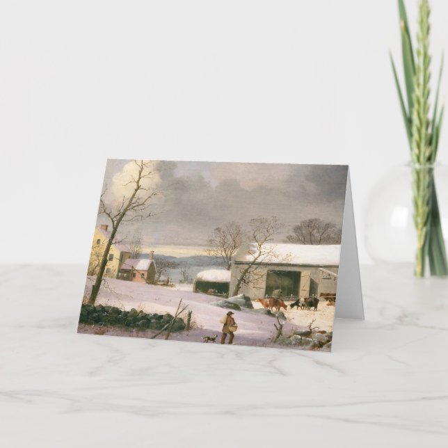 Pour Fêtes Annuelles Vintage hiver Barnyard Noël Cartes (Devant)