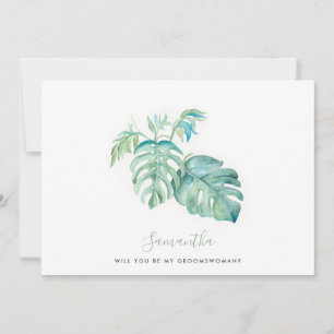 Pour Fêtes Annuelles Watercolor Monstera Feuilles Groomswoman Cartes