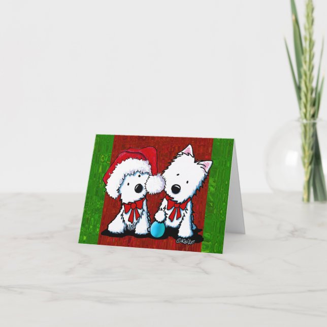 Pour Fêtes Annuelles Westie Terrier Duo Cartes de Noël (Devant)