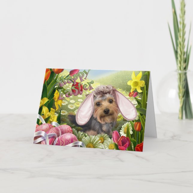 Pour Fêtes Annuelles Yorkshire Terrier Cartes de Pâques (Devant)
