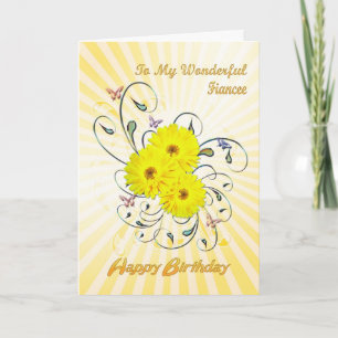 Pour Fiancée carte d'anniversaire avec fleurs jaun