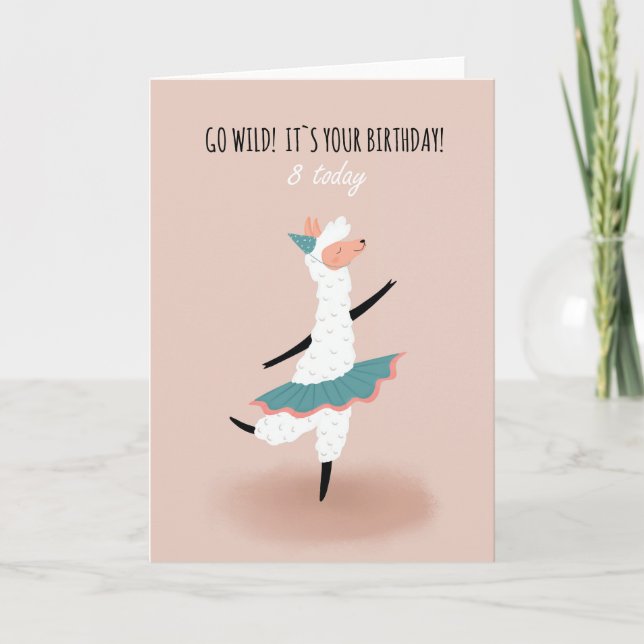 Pour Girl Cute Dancing Llama 8e Anniversaire Carte (Devant)