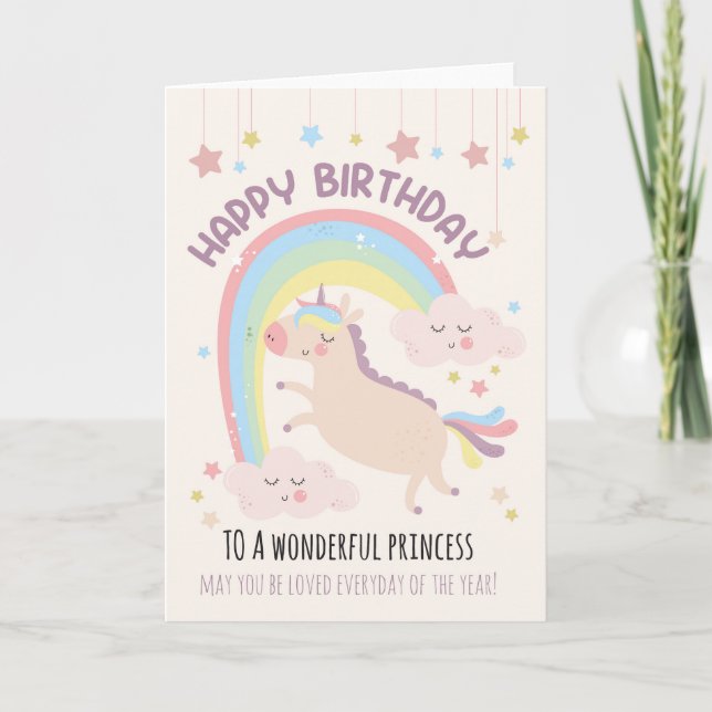 Pour Girl Cute Rainbow et Unicorn carte d'annivers (Devant)