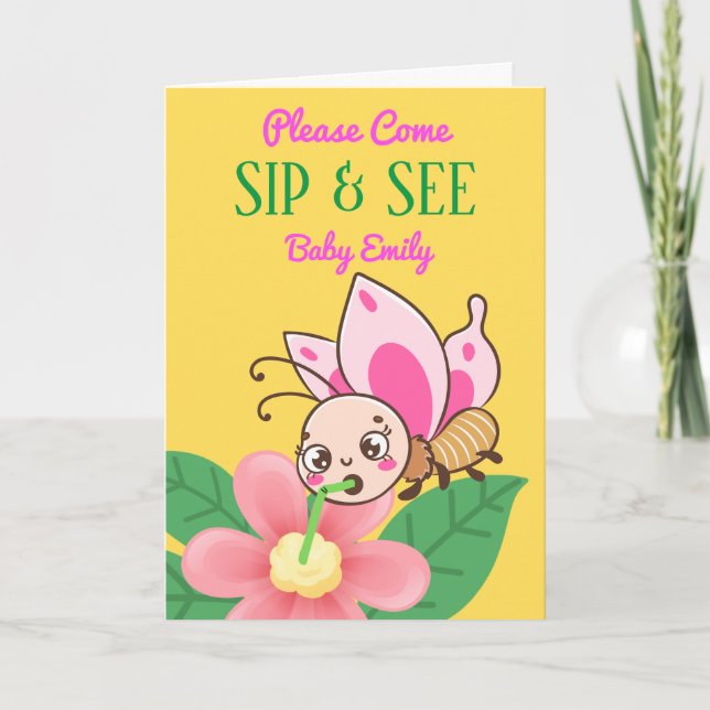 Pour Girl Sip et voir Invitation Baby shower (Devant)