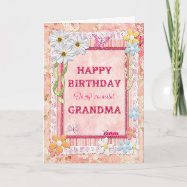 Pour grand-mère, carte d'anniversaire artisanale (Devant)