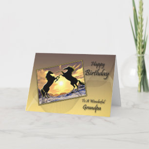 Pour grand-père, carte d'anniversaire avec chevaux