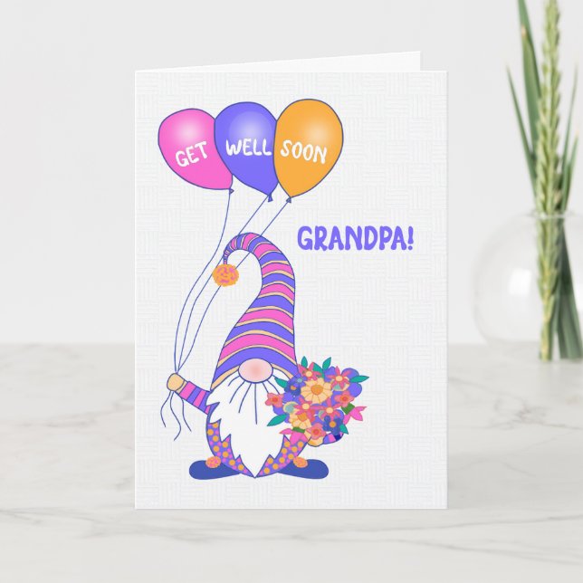 Pour Grand-Père Obtenez Bien Gnome Balloons Carte  (Devant)