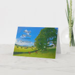 Pour Grandson, un paysage pastoral carte d'anniver<br><div class="desc">Un tableau tranquille montrant les champs de ferme à la campagne. Les chevaux et les moutons broutent paisiblement sous un arbre. le soleil sine d'un ciel bleu avec des nuages blancs et moelleux. La photo est celle du Lake District au Royaume-Uni. Copyright Norma Cornes</div>