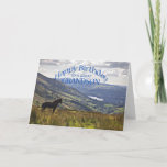 Pour Grandson une carte d'anniversaire cheval et p<br><div class="desc">Un cheval domine un paysage époustouflant avec un lac au loin. Vue du Lake District au Royaume-Uni.</div>