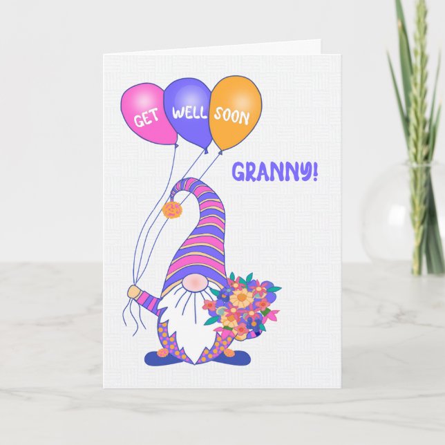 Pour Granny Obtenez Bien Gnome Balloons Carte Fleu (Devant)