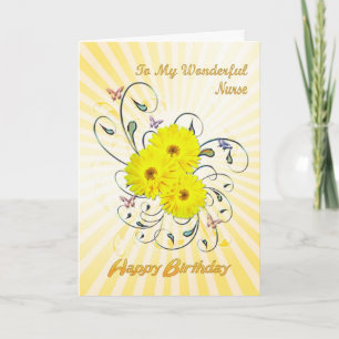 Pour infirmière, carte d'anniversaire avec fleurs